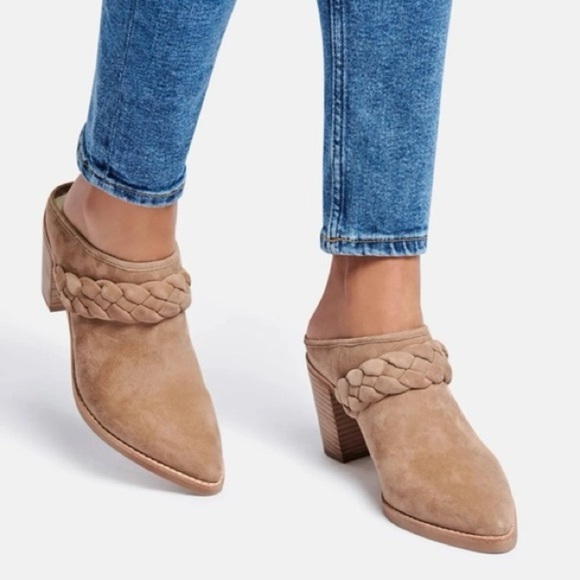 Anthro Dolce Vita Serla Tan Braided Suede Pointed Toe Mules Shoes Women’s Size 6 - Picture 1 of 14